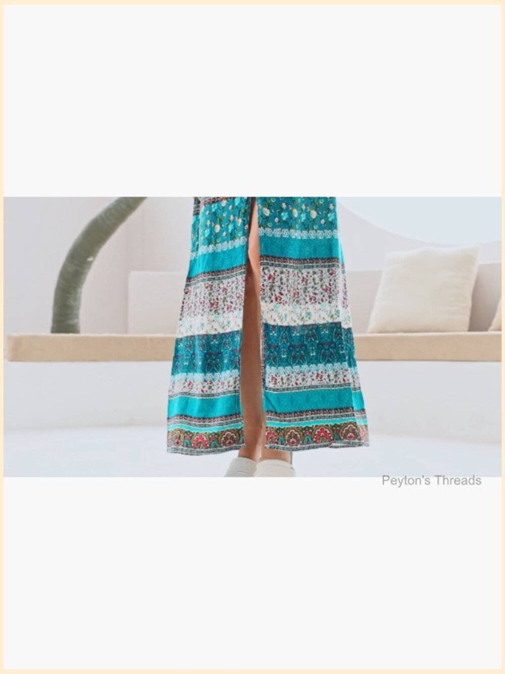 Boho Button Up V Neck Floral Print Roll Up Split Midi Dress - Picture 7 of 7